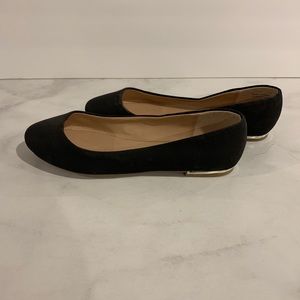 Black Flats with Silver Heel Detail